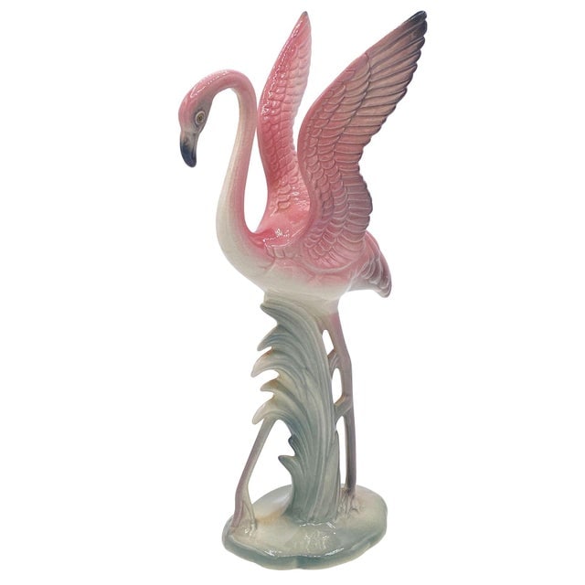 1950s Mid-Century Pink & Green Flamingo Ceramic Tabletop Sculpture Pair by Brad Keeler, 2 Pieces - 2
