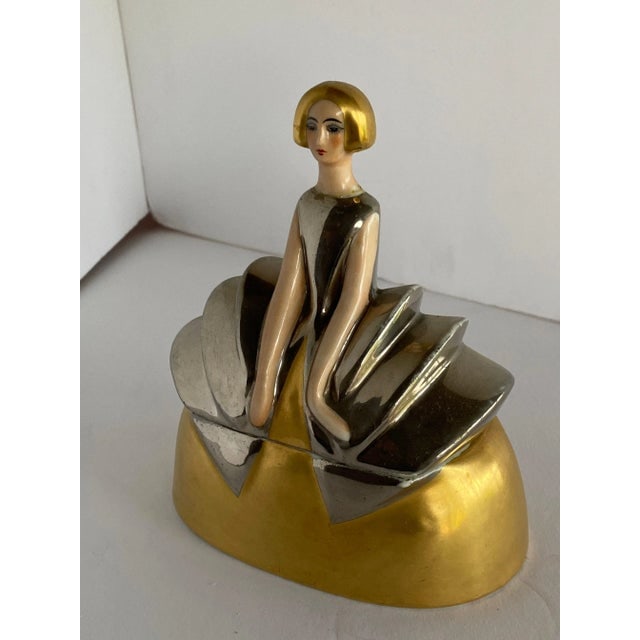 French Hand Painted Female Flapper Ceramic Powder Box by Charles Serpaut Limoges - 4