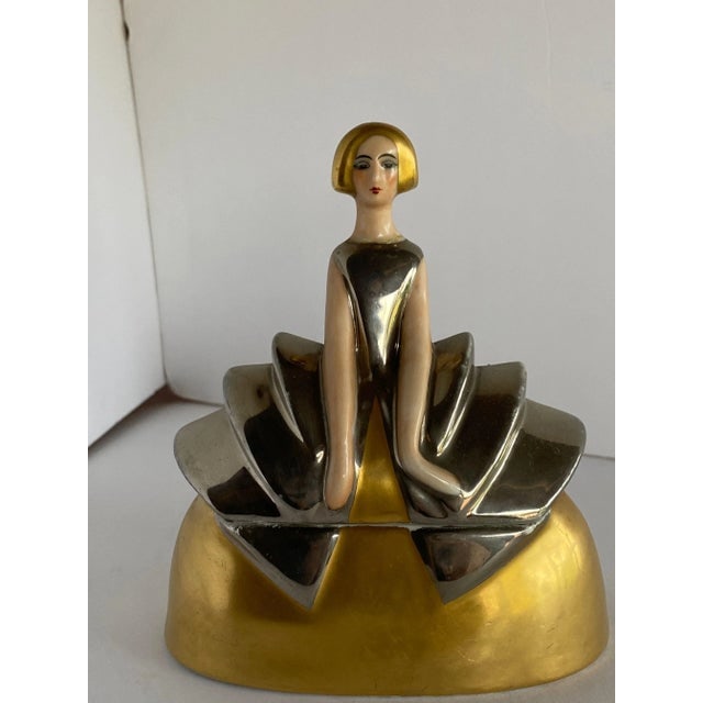 French Hand Painted Female Flapper Ceramic Powder Box by Charles Serpaut Limoges - 8