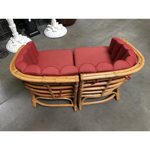 Restored Vintage Art Deco Rattan Shell Back Rattan Sectional Loveseat Sofa - 4