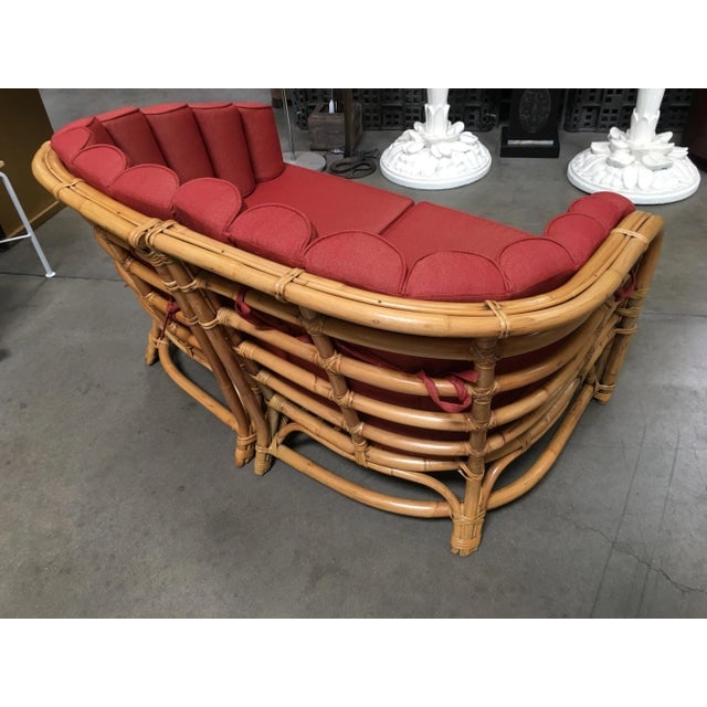 Restored Vintage Art Deco Rattan Shell Back Rattan Sectional Loveseat Sofa - 5