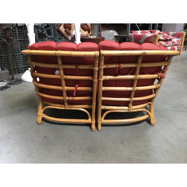 Restored Vintage Art Deco Rattan Shell Back Rattan Sectional Loveseat Sofa - 6