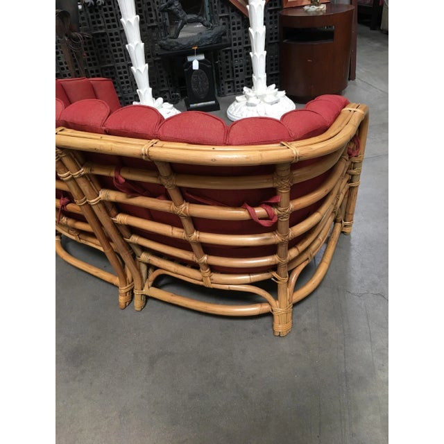 Restored Vintage Art Deco Rattan Shell Back Rattan Sectional Loveseat Sofa - 7