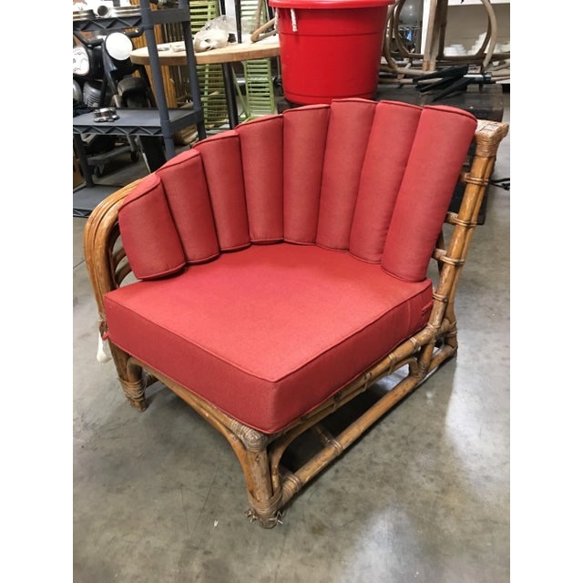 Restored Vintage Art Deco Rattan Shell Back Rattan Sectional Loveseat Sofa - 8