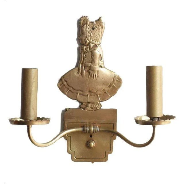 Bronze Electric Candelabra Wall Sconce W/ Girl in Bonnet, Pair - 2