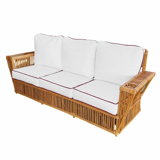 Restored Art Deco Presidents Nantucket Stick Reed Rattan Nantucket 3-Seat Sofa - 3