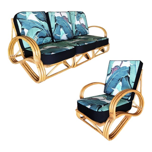 Restored Three-Strand "S-Arm" Rattan Sofa & Lounge Living Room Set (1 of 12)
