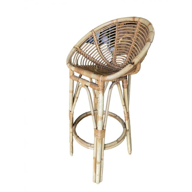 Restored Vintage Albini Style Restored Stick Rattan Bar Stools - a Pair - 2