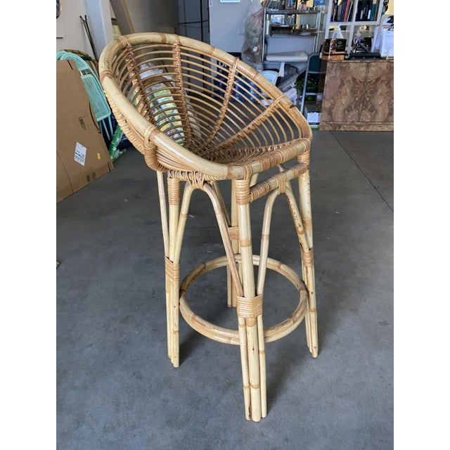 Restored Vintage Albini Style Restored Stick Rattan Bar Stools - a Pair - 3