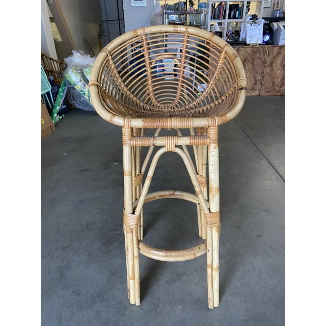 Restored Vintage Albini Style Restored Stick Rattan Bar Stools - a Pair - 4
