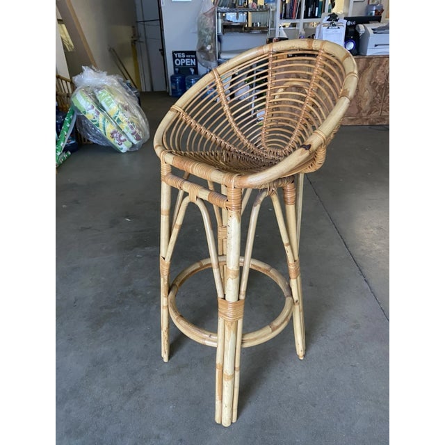 Restored Vintage Albini Style Restored Stick Rattan Bar Stools - a Pair - 5