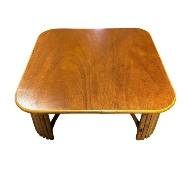 1950s Restored Square Rattan Coffee Table W/ Vertically Stacked Legs - 2