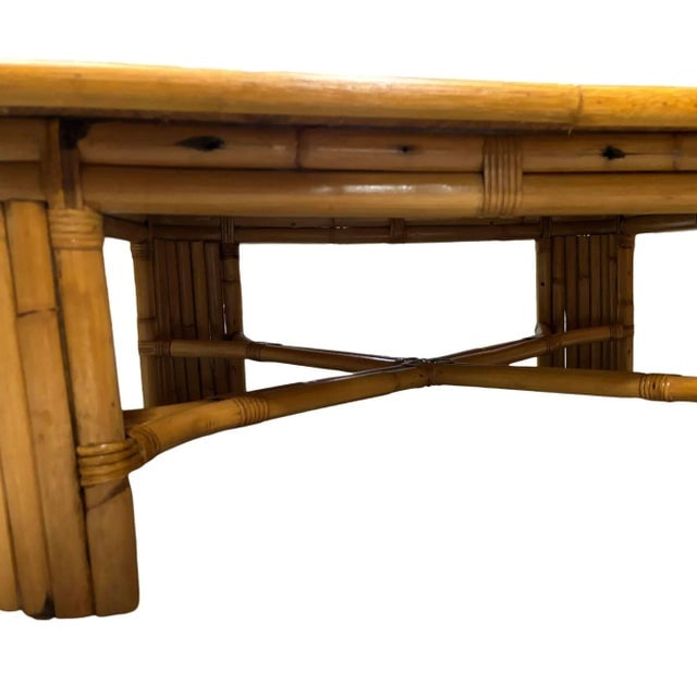 1950s Restored Square Rattan Coffee Table W/ Vertically Stacked Legs - 6