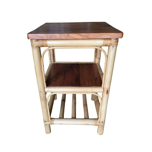 1950s Restored Rattan Square Side Table - 2