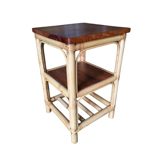 1950s Restored Rattan Square Side Table - 3