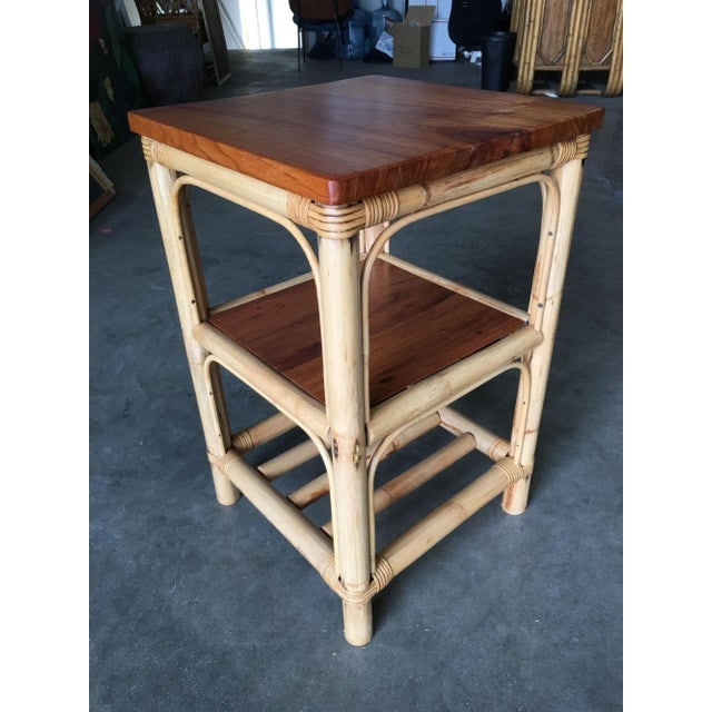 1950s Restored Rattan Square Side Table - 4