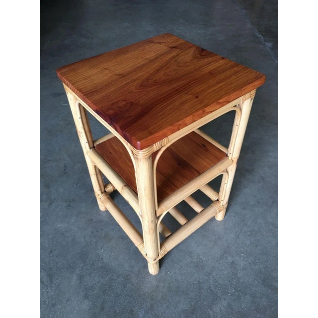 1950s Restored Rattan Square Side Table - 5