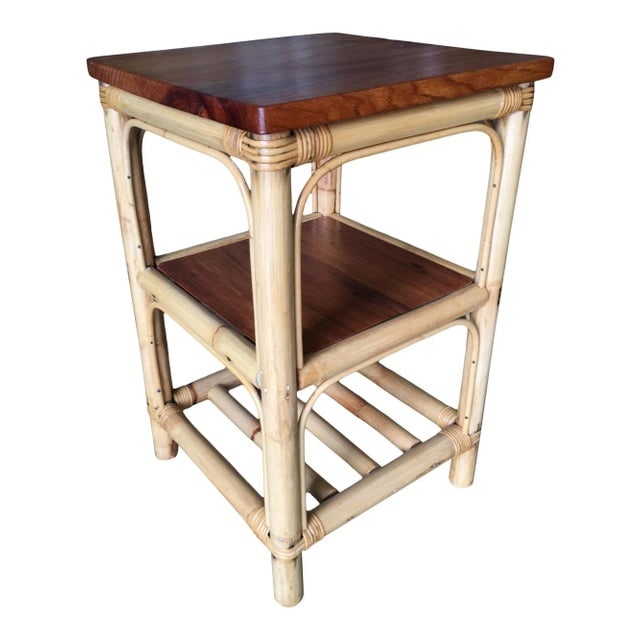 1950s Restored Rattan Square Side Table - 7