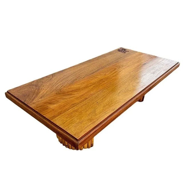 1950s Mid-Century Hand Carved Koa Wood Coffee Table W/ Stacked Rattan Legs - 2