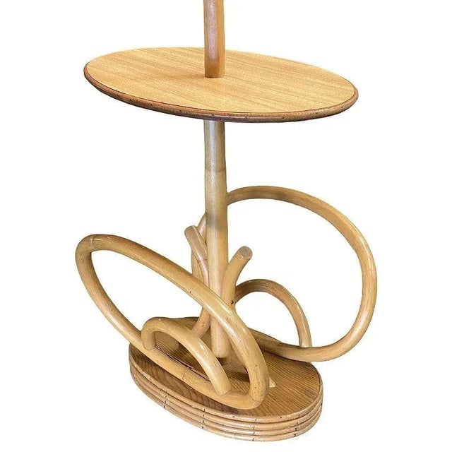 Restored Rare Mid Century Rattan Pole Floor Lamp & Drink Stand W Magazine Holder - 8