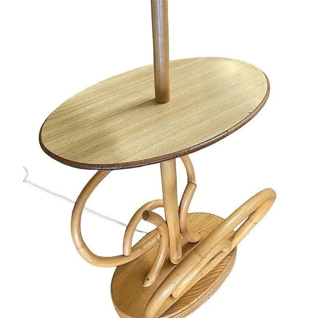 Restored Rare Mid Century Rattan Pole Floor Lamp & Drink Stand W Magazine Holder - 9