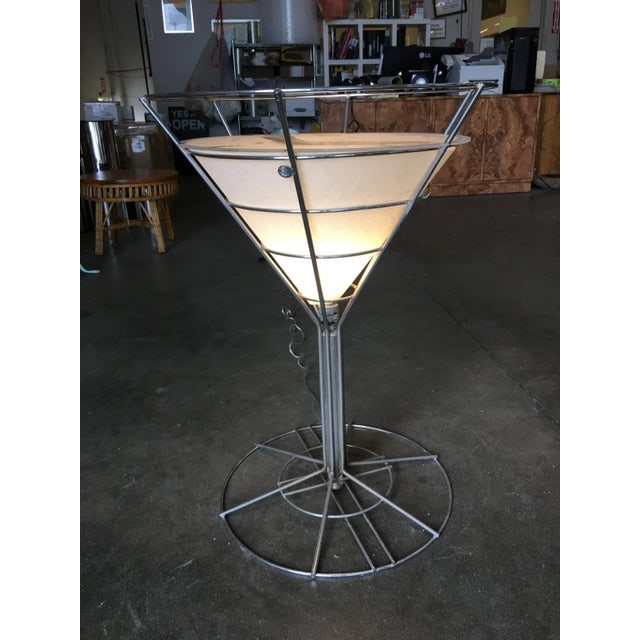 Chrome Wire Art Light Up Martini Lounge Side Table with Glass Top - 2