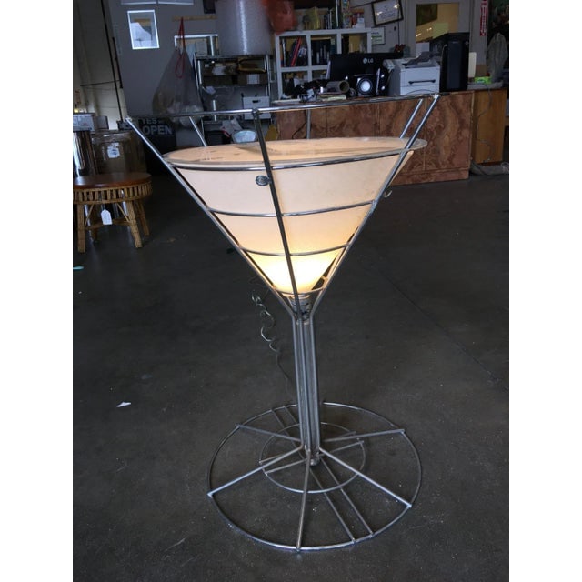 Chrome Wire Art Light Up Martini Lounge Side Table with Glass Top - 3