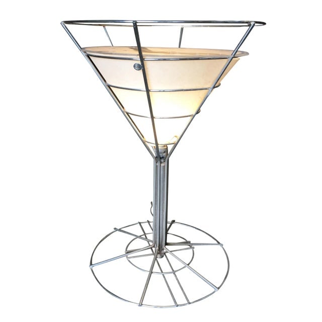 Chrome Wire Art Light Up Martini Lounge Side Table with Glass Top - 9