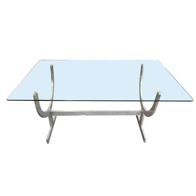 Glass Top Aluminum Wish Bone Sculptural Base Dining Table - 2