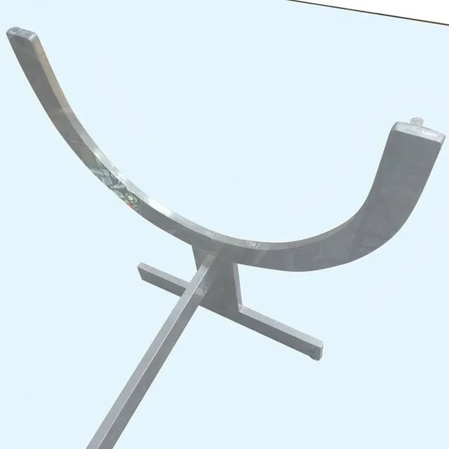 Glass Top Aluminum Wish Bone Sculptural Base Dining Table - 7