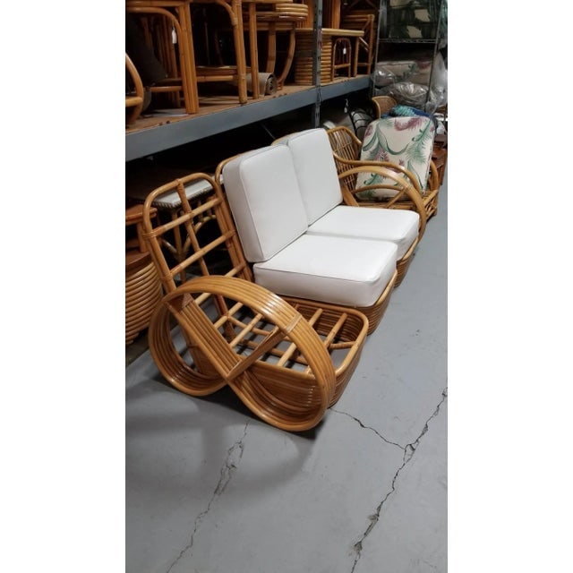 Restored MCM Six-Strand 3-Seat Full Pretzel Rattan Sectional Sofa W/ Stacked Base - 3