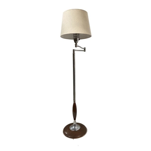 1950s Art Moderne Wood and Chrome Swing Arm Floor Lamp - 7