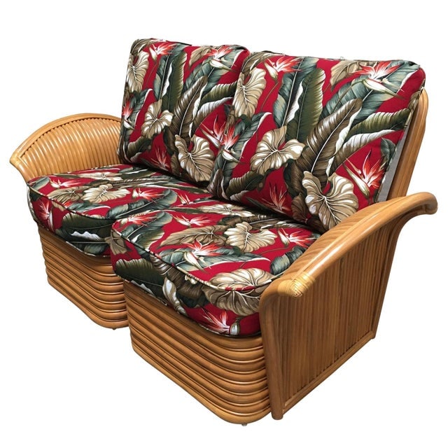 1990s Art "Hawaii" Rattan Fan Arm Two-Seat Sectional Settee Sofa - 3