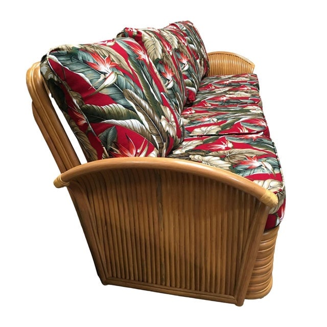 1990s Art "Hawaii" Rattan Fan Arm Two-Seat Sectional Settee Sofa - 4