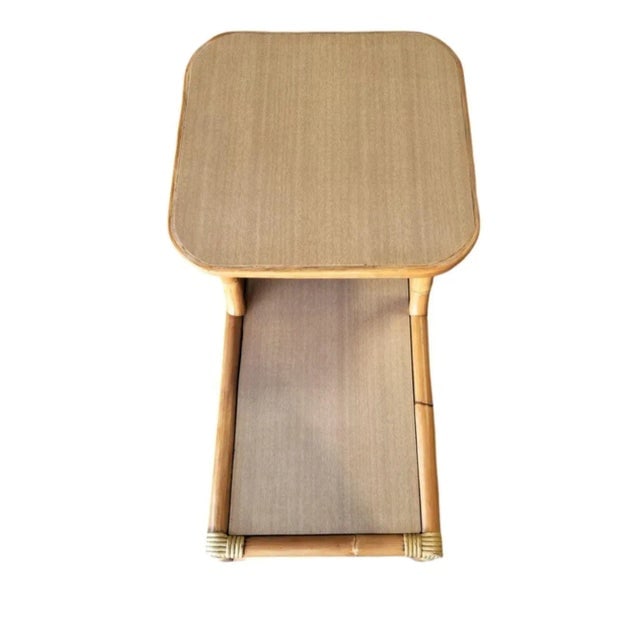 Restored Rattan Side Table 2-Tier W/ Formica Top - Set of 2 - 2