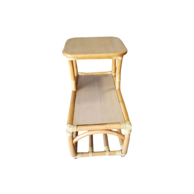 Restored Rattan Side Table 2-Tier W/ Formica Top - Set of 2 - 3