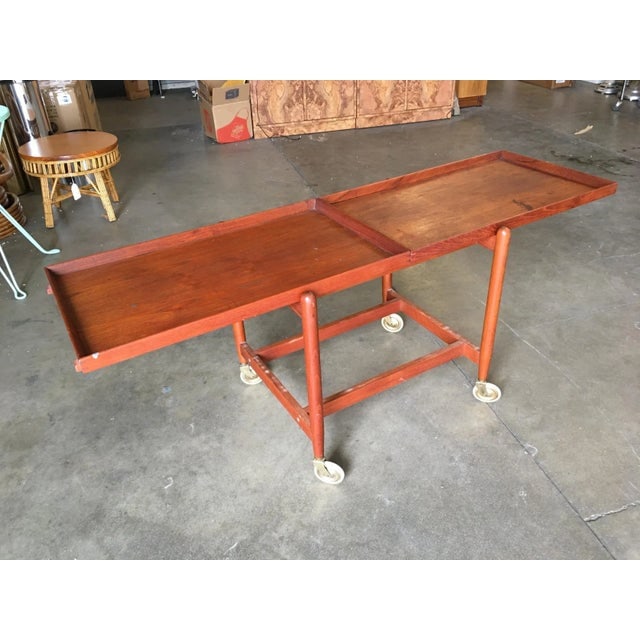 Poul Hundevad Attributed Danish Modern Expanding Rolling Bar Cart - 7