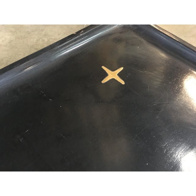 Mid Century Black Lacquer Coffee Table with Solid Cast Bronze Base - 2