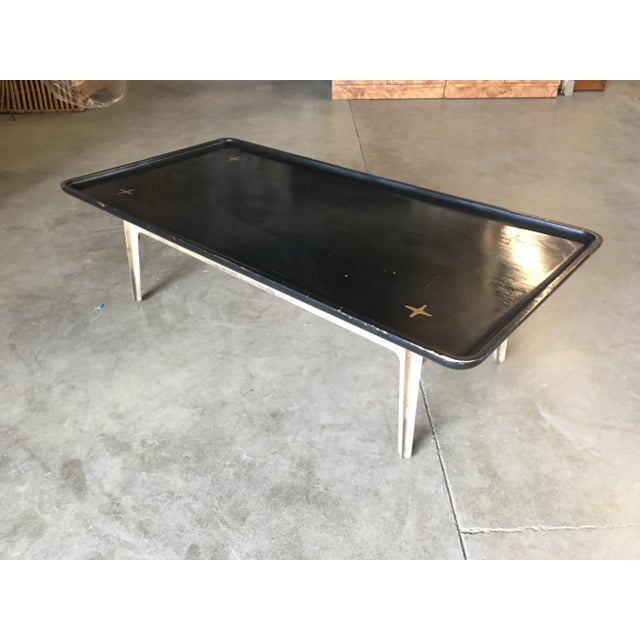 Mid Century Black Lacquer Coffee Table with Solid Cast Bronze Base - 3