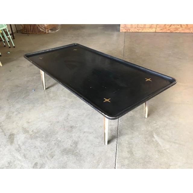 Mid Century Black Lacquer Coffee Table with Solid Cast Bronze Base - 4