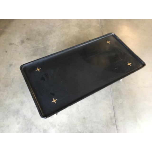 Mid Century Black Lacquer Coffee Table with Solid Cast Bronze Base - 7