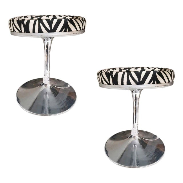 Mid-Century Tulip Style Chrome Stool With Zebra Seats, Pair (1 of 5)