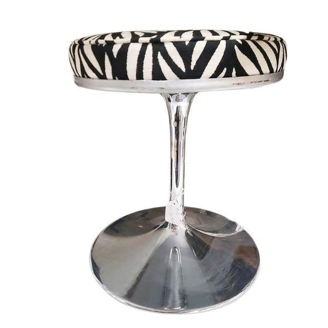 Mid-Century Tulip Style Chrome Stool With Zebra Seats, Pair - 2