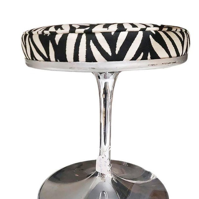 Mid-Century Tulip Style Chrome Stool With Zebra Seats, Pair - 3