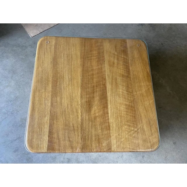 Restored Stacked Slat Rattan Coffee Table With Mahogany & Glass Top - 7