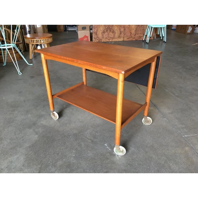 Danish Modern Teak Bar Cart with Convertible Folding Table Top - 2