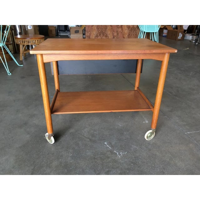 Danish Modern Teak Bar Cart with Convertible Folding Table Top - 3