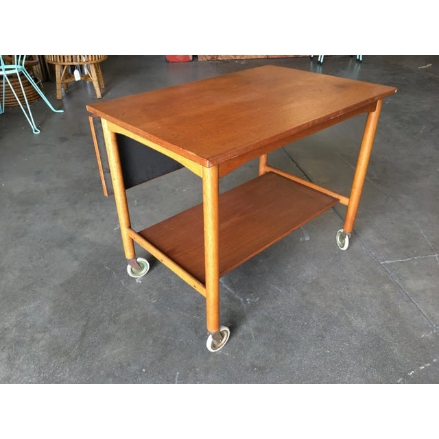 Danish Modern Teak Bar Cart with Convertible Folding Table Top - 4