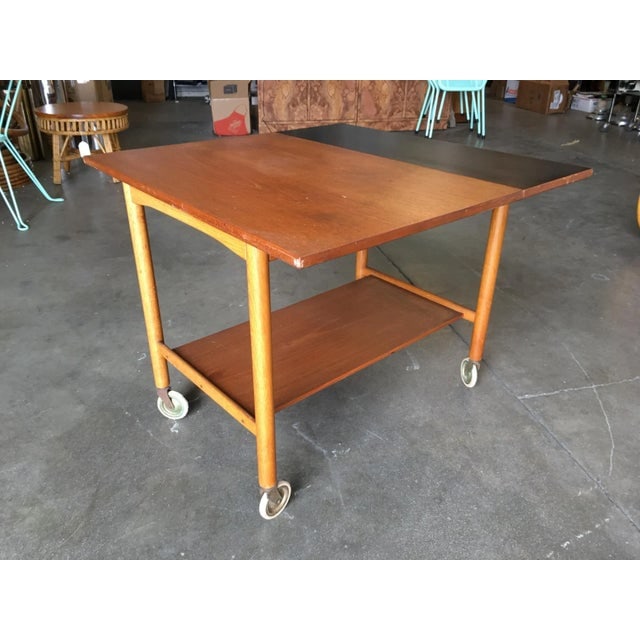 Danish Modern Teak Bar Cart with Convertible Folding Table Top - 6