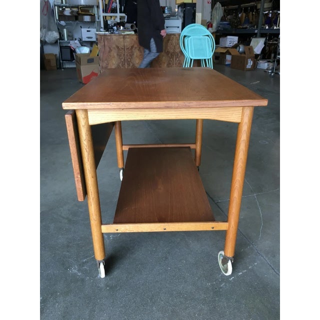 Danish Modern Teak Bar Cart with Convertible Folding Table Top - 7